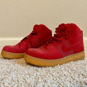 Nike Men's Air Force One University Red Suede Gum Sole High Top Shoes size 8.5